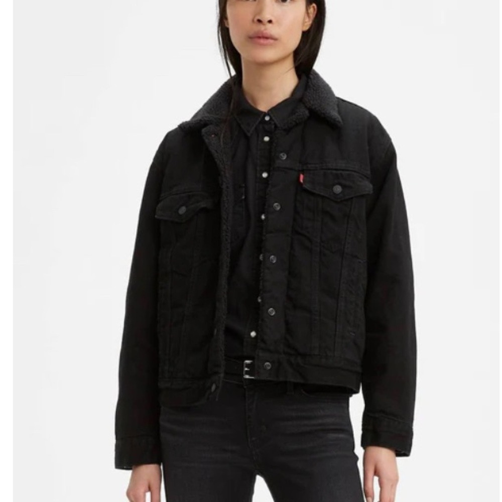Levi’s Ex-Boyfriend Sherpa Trucker Jean Jacket Black S
